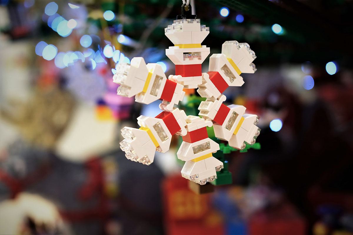 christmas tree decoration made of building blocks in the shape o